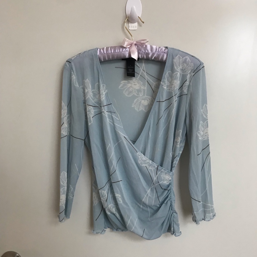 EUC The Limited Sheer Pale Blue Floral Wrap Top S